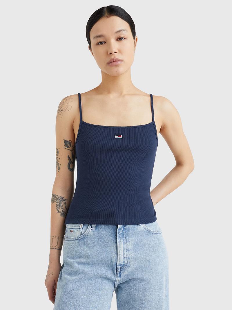 Női Tommy Hilfiger Thin-Pántos Tank 2PK Felsők Sötétkék Rózsaszín | HU 510VRW